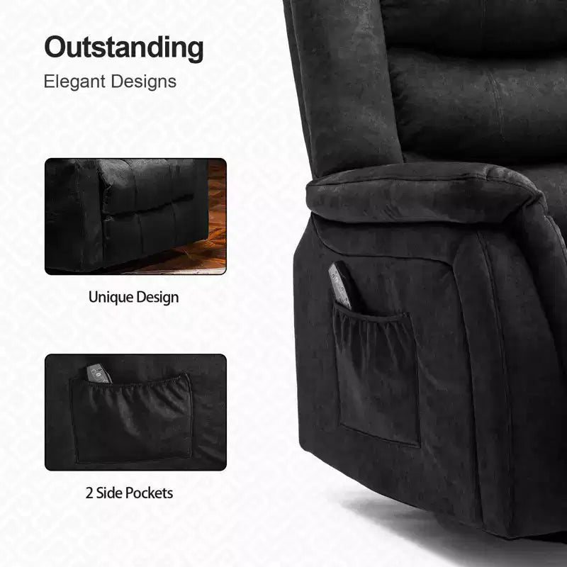 Fauteuil inclinable COMHOMA avec chauffage et massage, pivotant à 360 degrés, en tissu, à bascule, noir