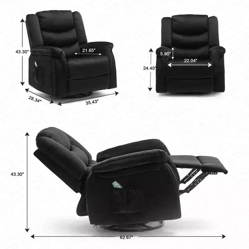 Fauteuil inclinable COMHOMA avec chauffage et massage, pivotant à 360 degrés, en tissu, à bascule, noir