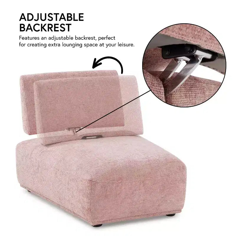 HOMES: Inside + Out Povoa, Chaise sans accoudoirs trapézoïdale modulaire moderne en chenille avec dossier extensible, Rose