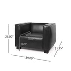 Fauteuil club en similicuir Goyette de Christopher Knight Home, noir minuit/noyer foncé