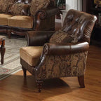 Acme Furniture Dreena Accent Chairs Two Tone Brown Synthetic Leather/Chenille Cherry Finish