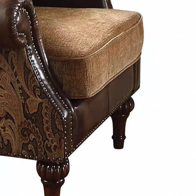 Fauteuils d'appoint Dreena Acme Furniture, cuir synthétique bicolore marron/chenille, finition cerisier