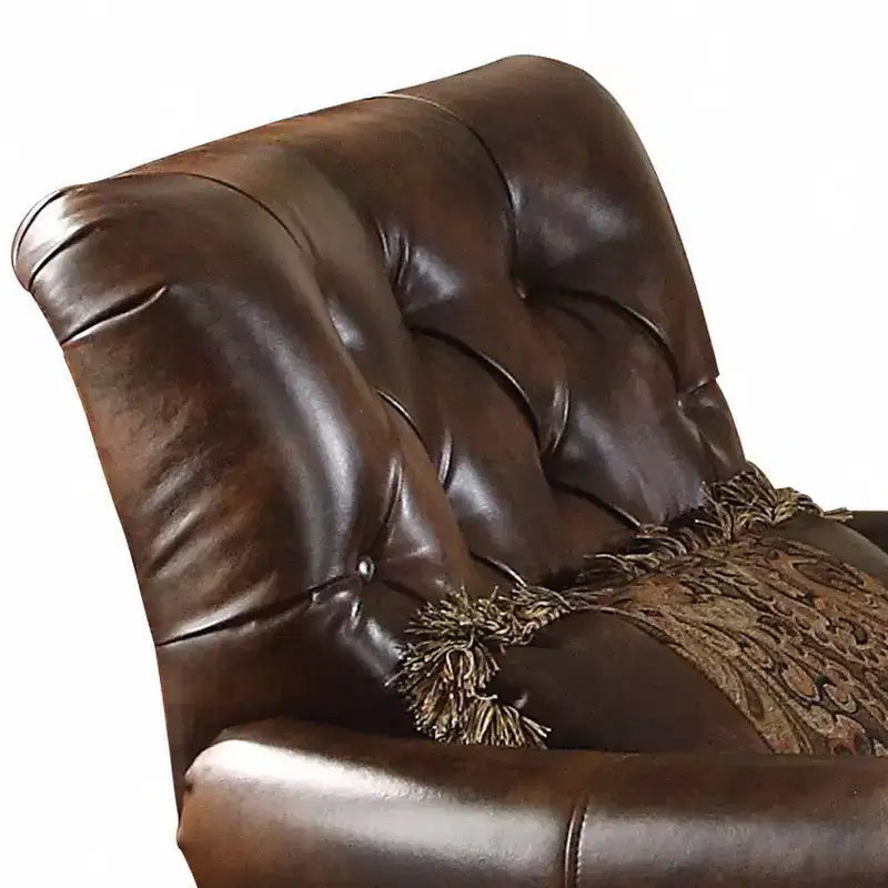 Fauteuils d'appoint Dreena Acme Furniture, cuir synthétique bicolore marron/chenille, finition cerisier