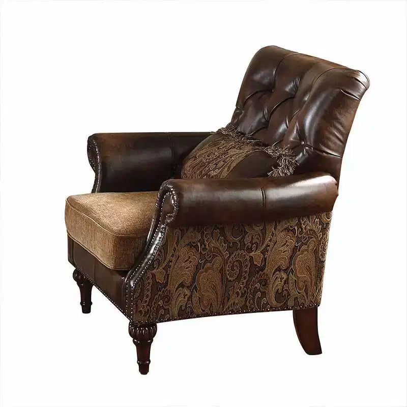 Fauteuils d'appoint Dreena Acme Furniture, cuir synthétique bicolore marron/chenille, finition cerisier