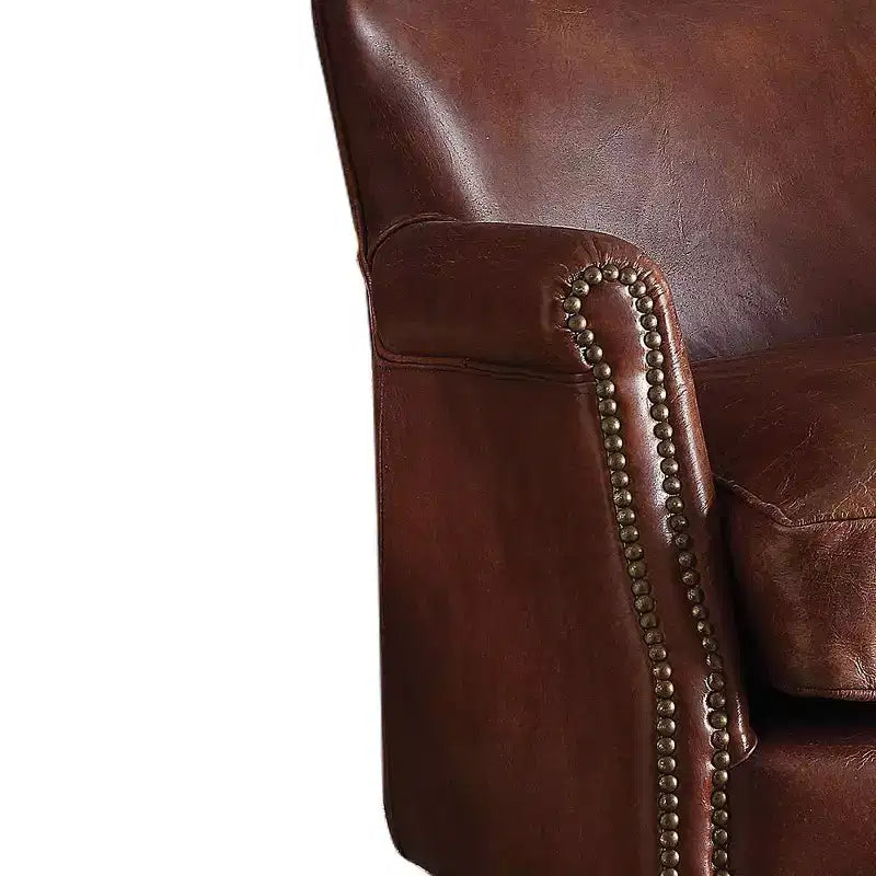 Acme Furniture Leeds Fauteuil d'appoint Vintage en cuir pleine fleur marron foncé