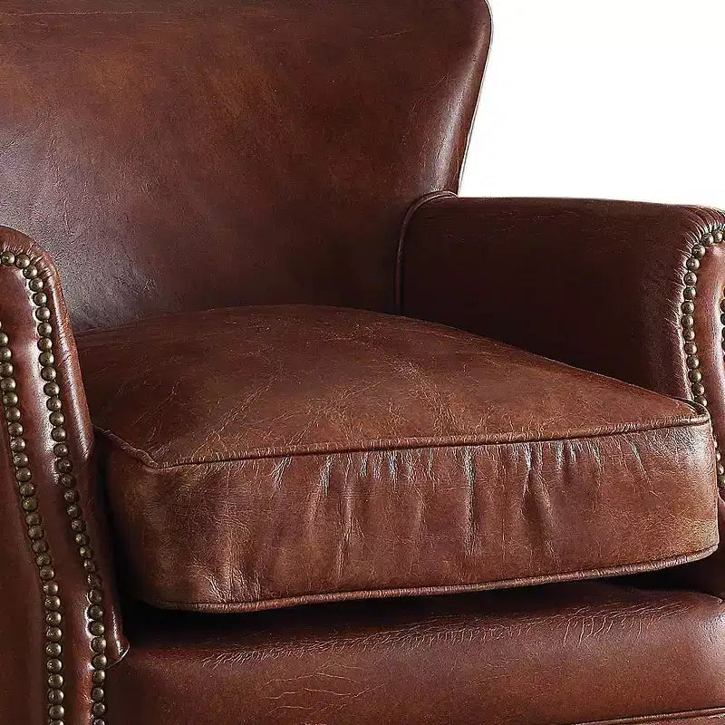 Acme Furniture Leeds Fauteuil d'appoint Vintage en cuir pleine fleur marron foncé