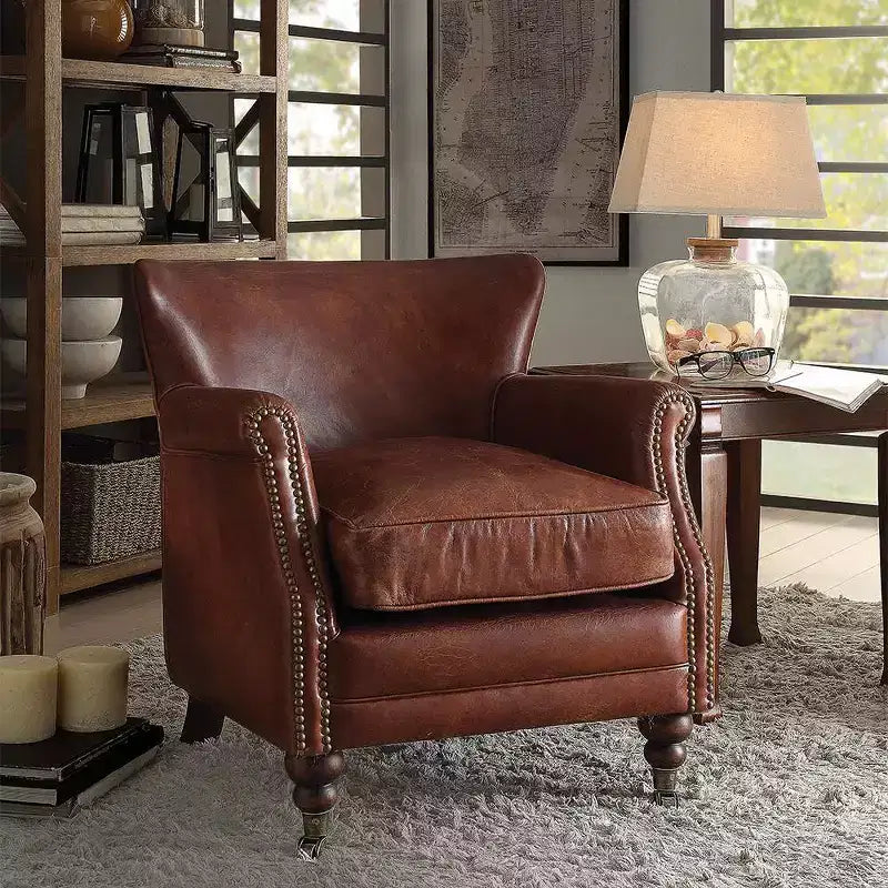 Acme Furniture Leeds Fauteuil d'appoint Vintage en cuir pleine fleur marron foncé