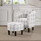 Fauteuil d'appoint avec ottoman Churchill de Breighton Home, motif carreaux écossais gris