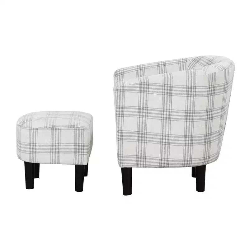 Fauteuil d'appoint avec ottoman Churchill de Breighton Home, motif carreaux écossais gris