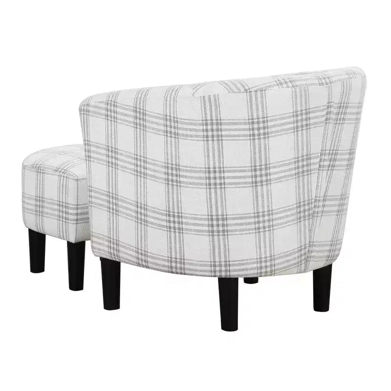 Fauteuil d'appoint avec ottoman Churchill de Breighton Home, motif carreaux écossais gris