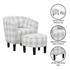 Fauteuil d'appoint avec ottoman Churchill de Breighton Home, motif carreaux écossais gris