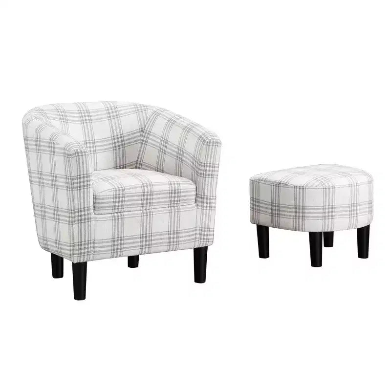Fauteuil d'appoint avec ottoman Churchill de Breighton Home, motif carreaux écossais gris