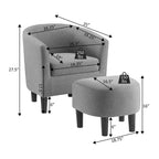 Fauteuil d'appoint avec ottoman Churchill de Breighton Home, motif carreaux écossais gris