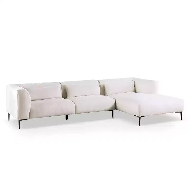 HOMES: Inside + Out Plumeria L Shaped Sectional Right Chaise with Feather Blend Cushions Linen White