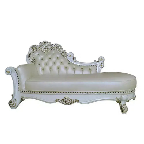 81" Vendome Chaise Lounge Synthetic Leather and Antique Pearl Finish - Acme Furniture