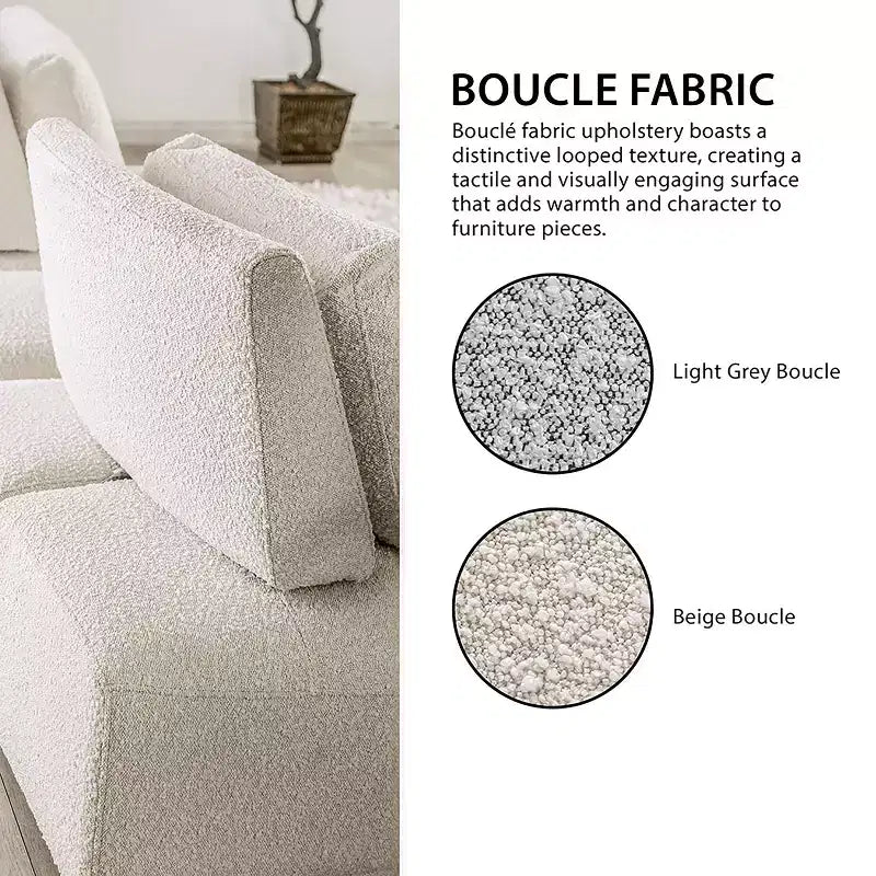 HOMES: Inside + Out Fauteuil sans accoudoirs modulaire moderne Povoa Bouclé avec dossier extensible Beige