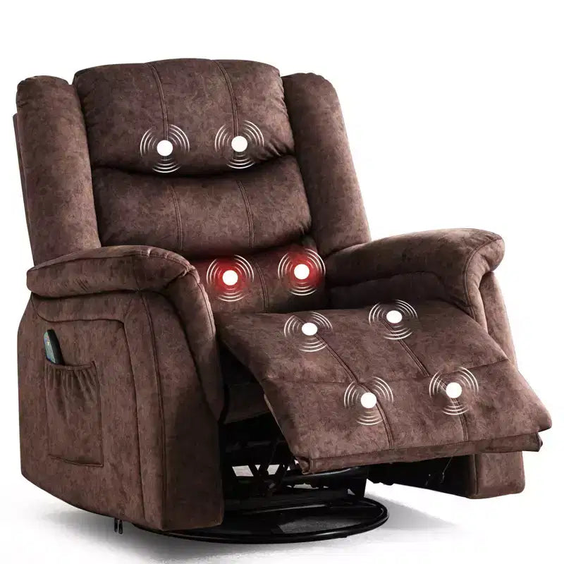 Fauteuil inclinable COMHOMA avec levier latéral, fonction de chauffage et de massage, pivotant à 360 degrés, en tissu, fauteuil à bascule, marron