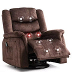 Fauteuil inclinable COMHOMA avec levier latéral, fonction de chauffage et de massage, pivotant à 360 degrés, en tissu, fauteuil à bascule, marron
