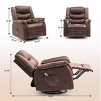 Fauteuil inclinable COMHOMA avec levier latéral, fonction de chauffage et de massage, pivotant à 360 degrés, en tissu, fauteuil à bascule, marron