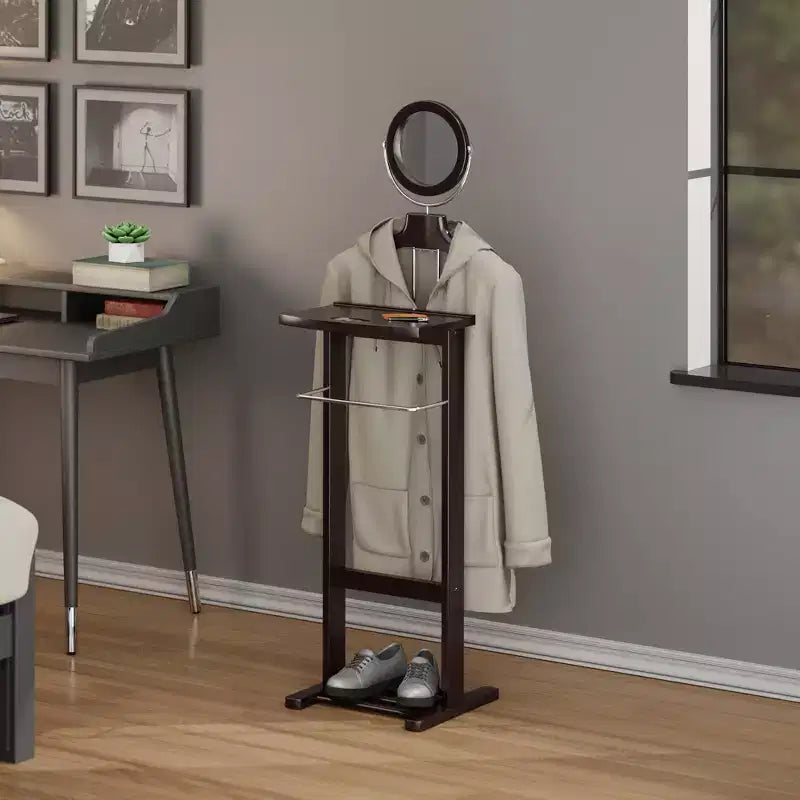 Serviteur de chambre Carson - Espresso foncé - Winsome : Organisateur de costumes et accessoires, Porte-chaussures, Miroir inclinable