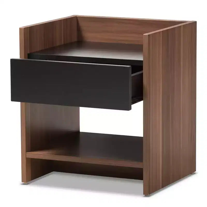 Table de chevet Vanda moderne et contemporaine bicolore à 1 tiroir : Table de chevet, étagère ouverte - Baxton Studio