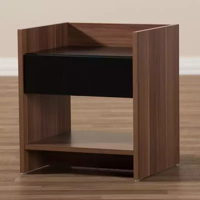 Table de chevet Vanda moderne et contemporaine bicolore à 1 tiroir : Table de chevet, étagère ouverte - Baxton Studio