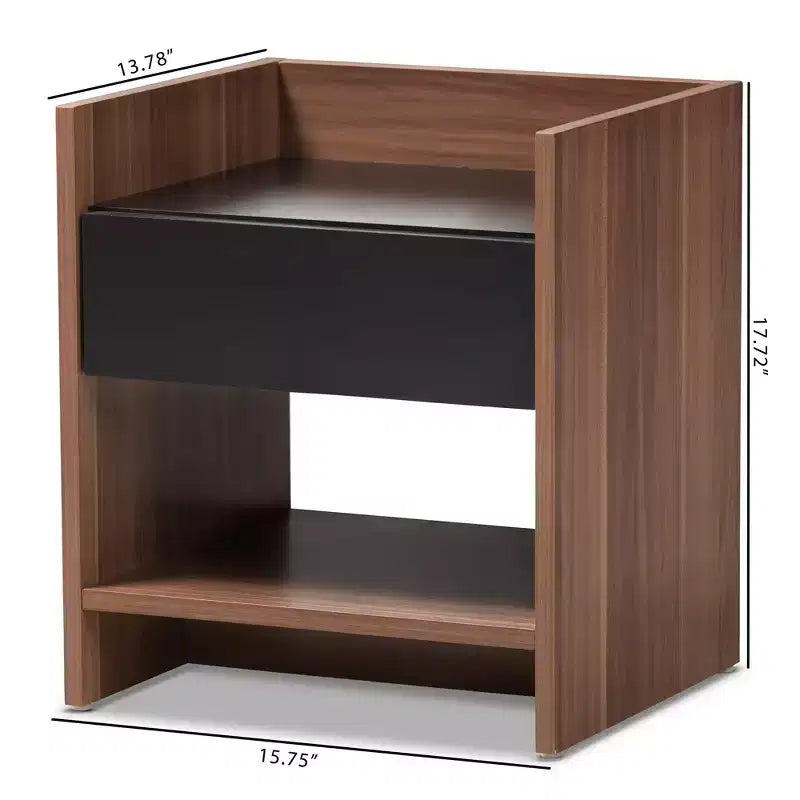Table de chevet Vanda moderne et contemporaine bicolore à 1 tiroir : Table de chevet, étagère ouverte - Baxton Studio