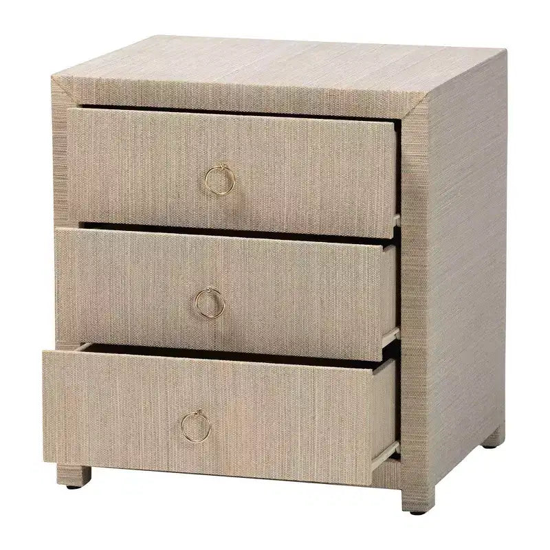 bali & pari Quinn Woven Grasscloth 3 Drawer Nightstand Natural/Gold