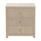 bali & pari Table de chevet à 3 tiroirs Quinn en toile de jute tissée Naturel/Doré