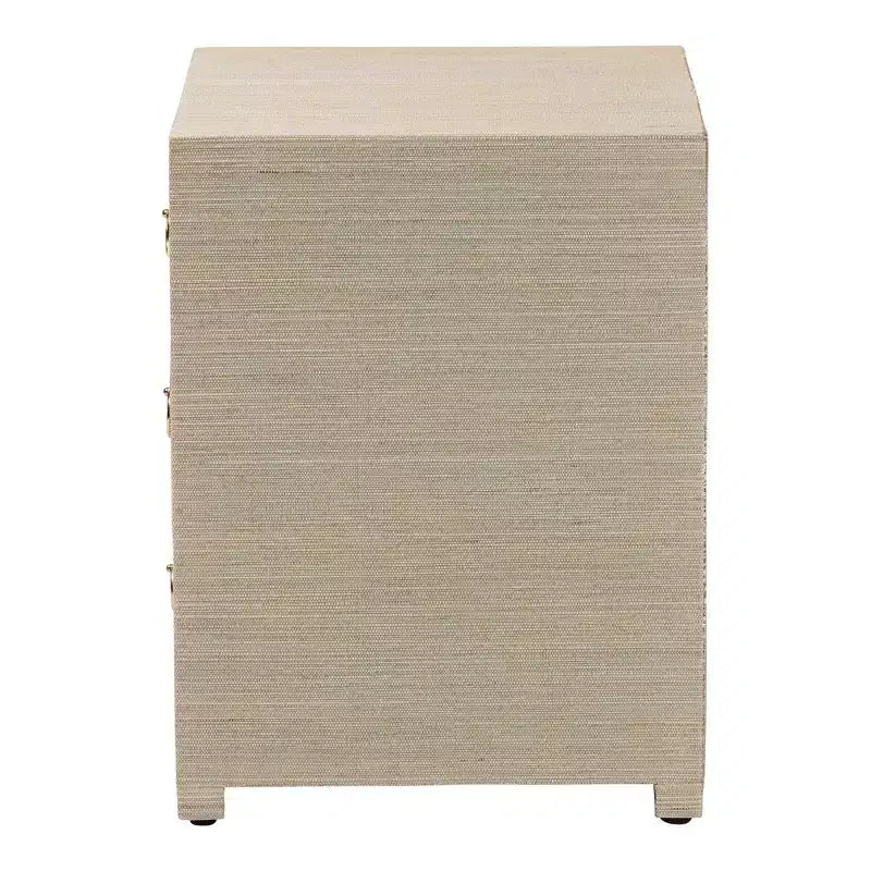 bali & pari Table de chevet à 3 tiroirs Quinn en toile de jute tissée Naturel/Doré