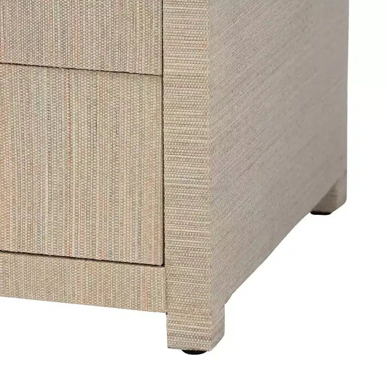 bali & pari Table de chevet à 3 tiroirs Quinn en toile de jute tissée Naturel/Doré