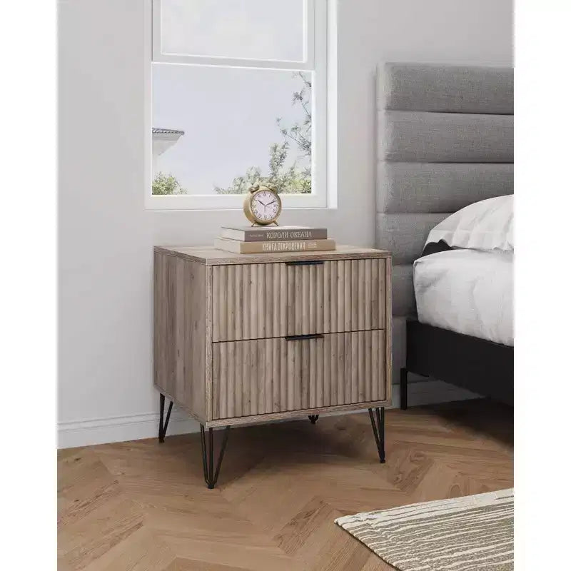 Manhattan Comfort Dumbo Table de chevet 2 tiroirs Gris rustique : Design moderne, pieds en métal, cadre en MDF