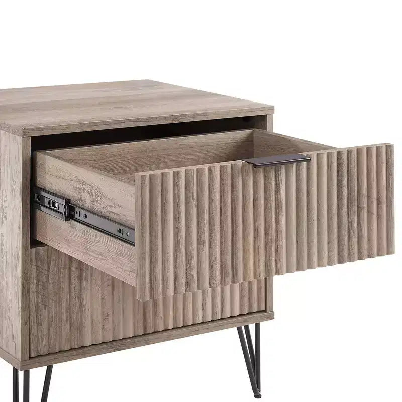 Manhattan Comfort Dumbo Table de chevet 2 tiroirs Gris rustique : Design moderne, pieds en métal, cadre en MDF