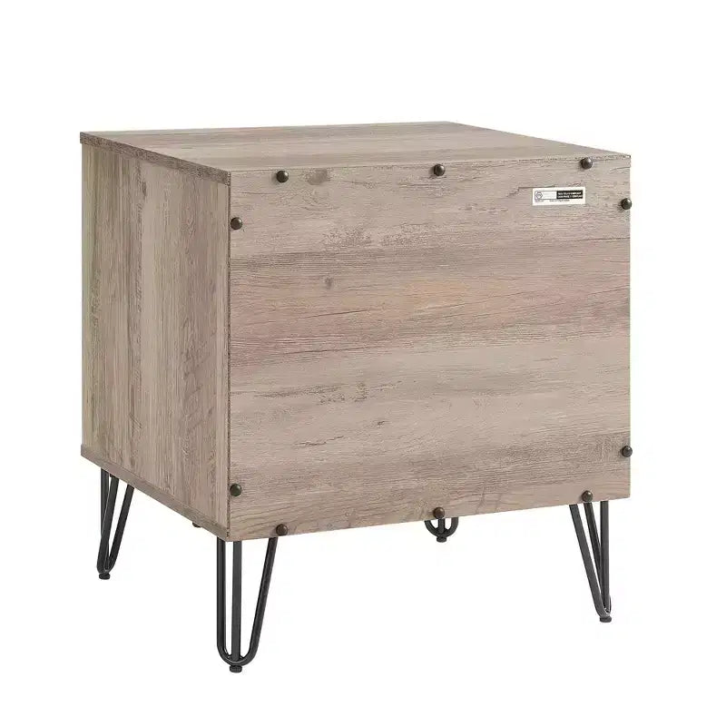 Manhattan Comfort Dumbo Table de chevet 2 tiroirs Gris rustique : Design moderne, pieds en métal, cadre en MDF
