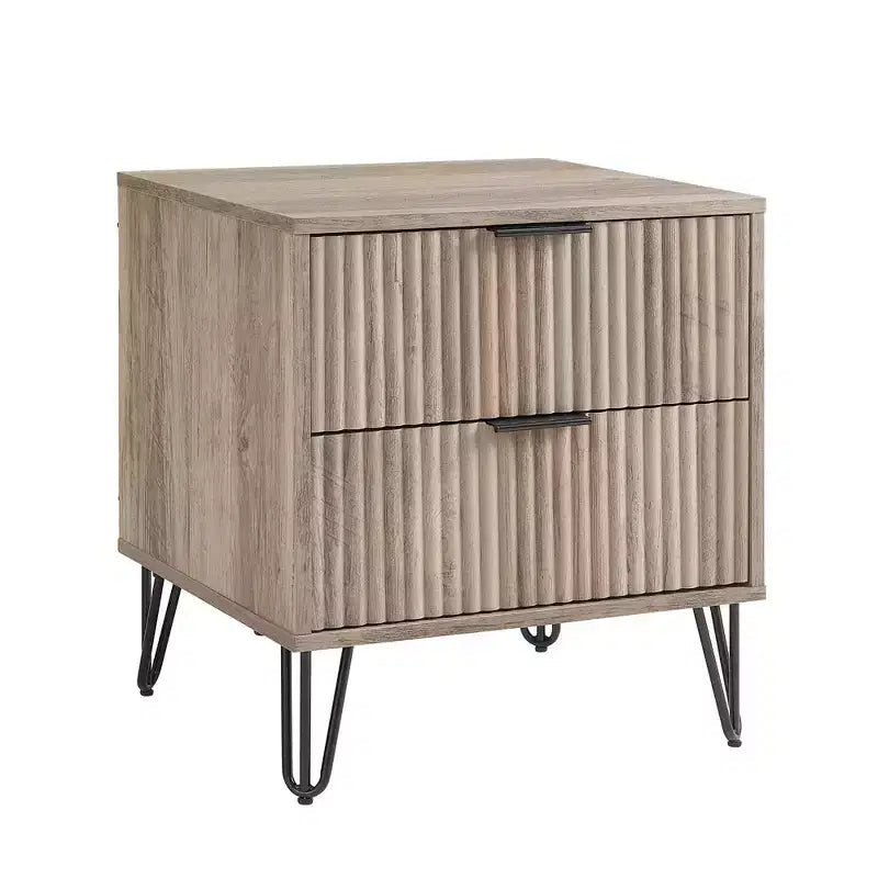 Manhattan Comfort Dumbo Table de chevet 2 tiroirs Gris rustique : Design moderne, pieds en métal, cadre en MDF