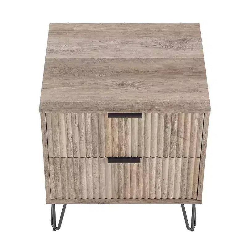 Manhattan Comfort Dumbo Table de chevet 2 tiroirs Gris rustique : Design moderne, pieds en métal, cadre en MDF