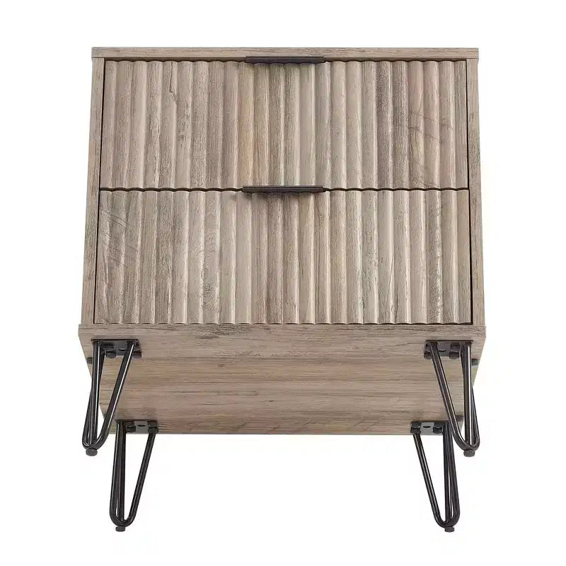 Manhattan Comfort Dumbo Table de chevet 2 tiroirs Gris rustique : Design moderne, pieds en métal, cadre en MDF