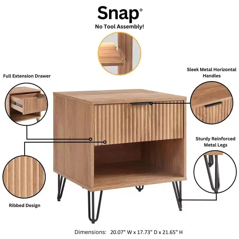 Manhattan Comfort Dumbo Table de Chevet avec Tiroir Brun Doré : Design Moderne, Cadre en MDF, Glissières en Métal, Étagère de Rangement