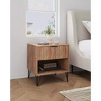 Manhattan Comfort Dumbo Table de Chevet avec Tiroir Brun Doré : Design Moderne, Cadre en MDF, Glissières en Métal, Étagère de Rangement
