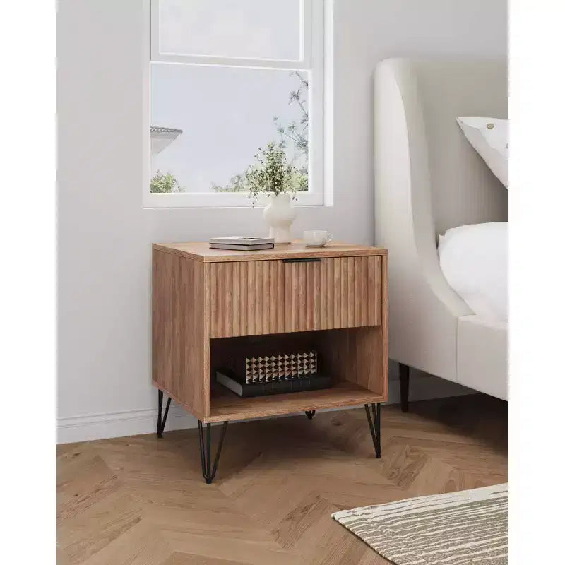 Manhattan Comfort Dumbo Table de Chevet avec Tiroir Brun Doré : Design Moderne, Cadre en MDF, Glissières en Métal, Étagère de Rangement