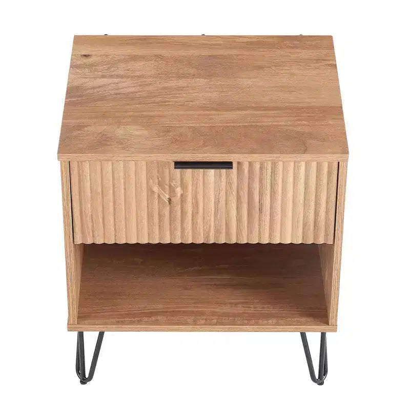 Manhattan Comfort Dumbo Table de Chevet avec Tiroir Brun Doré : Design Moderne, Cadre en MDF, Glissières en Métal, Étagère de Rangement