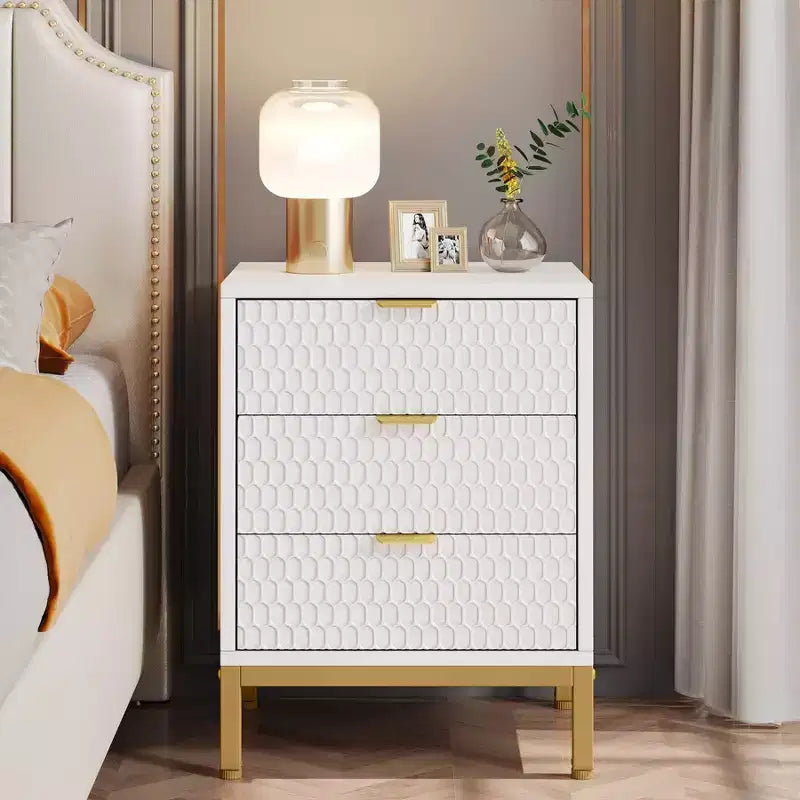 LITTLE TREE Table de Chevet Moderne à 3 Tiroirs avec Rangement Blanche