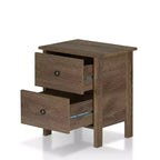 Table de chevet 2 tiroirs Cecilia 24/7 Shop At Home : Noyer vieilli, Style Campagne, Quincaillerie bronze, Cadre en bois, Rangement