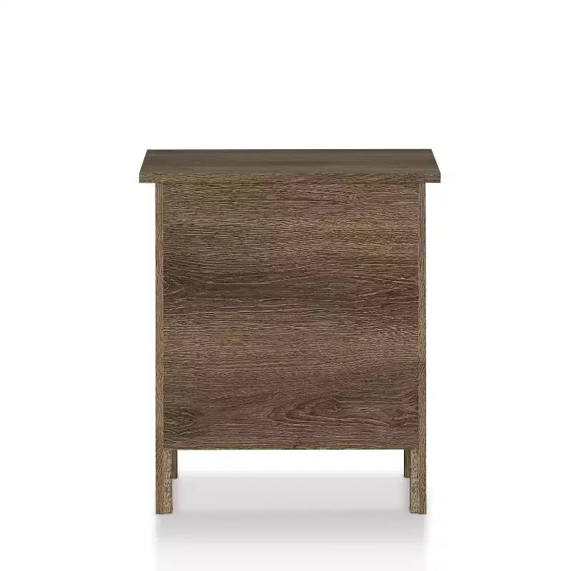 Table de chevet 2 tiroirs Cecilia 24/7 Shop At Home : Noyer vieilli, Style Campagne, Quincaillerie bronze, Cadre en bois, Rangement