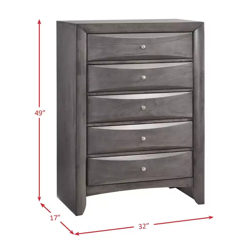 Commode Madison grise - Picket House Furnishings : Rangement vertical à 5 tiroirs, Organisateur de chambre