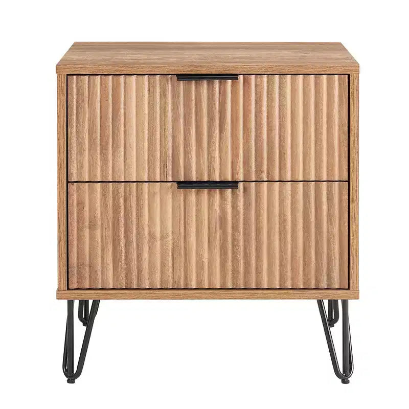 Manhattan Comfort Dumbo 2 Drawer Nightstand Golden Brown: Contemporary MDF Frame, Metal Hardware, 90 lb Capacity