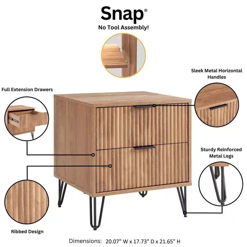Manhattan Comfort Dumbo Table de chevet à 2 tiroirs brun doré : Cadre contemporain en MDF, Quincaillerie métallique, Capacité de 40 kg