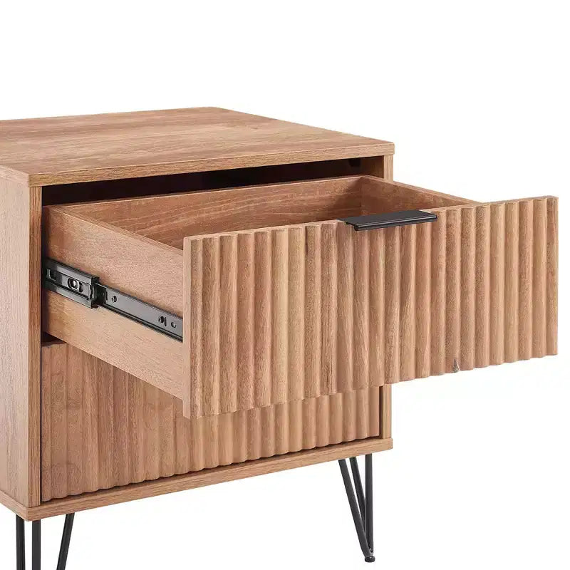 Manhattan Comfort Dumbo Table de chevet à 2 tiroirs brun doré : Cadre contemporain en MDF, Quincaillerie métallique, Capacité de 40 kg