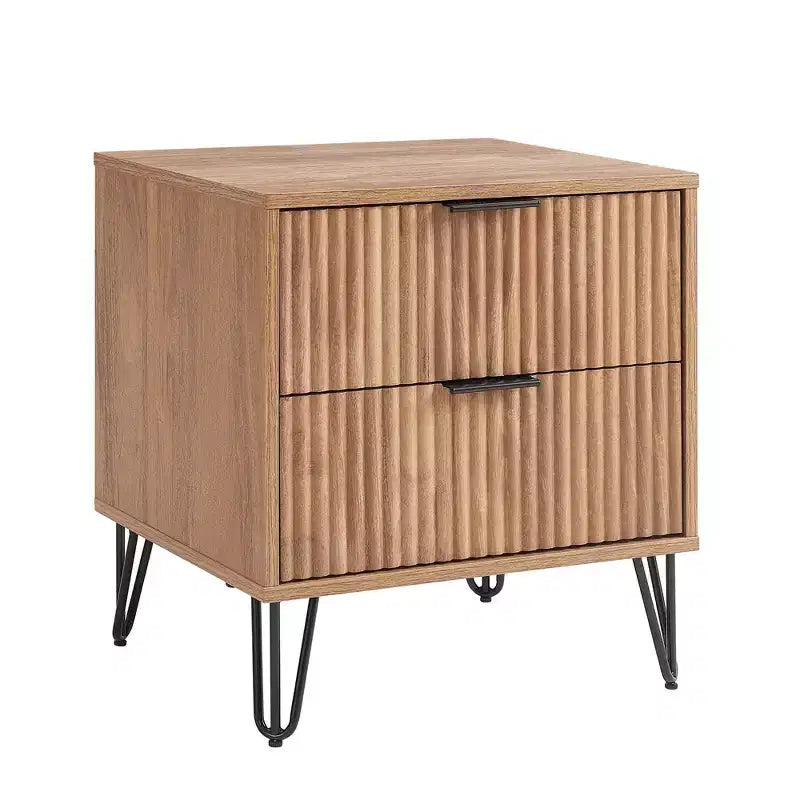 Manhattan Comfort Dumbo Table de chevet à 2 tiroirs brun doré : Cadre contemporain en MDF, Quincaillerie métallique, Capacité de 40 kg