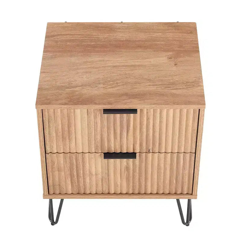 Manhattan Comfort Dumbo Table de chevet à 2 tiroirs brun doré : Cadre contemporain en MDF, Quincaillerie métallique, Capacité de 40 kg